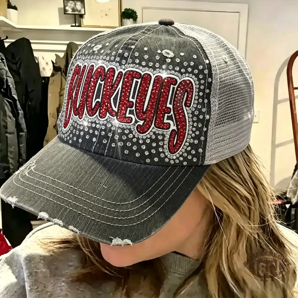 Custom Team Spirit Rhinestone Trucker Hat | Bling Glitter Distressed Baseball Cap