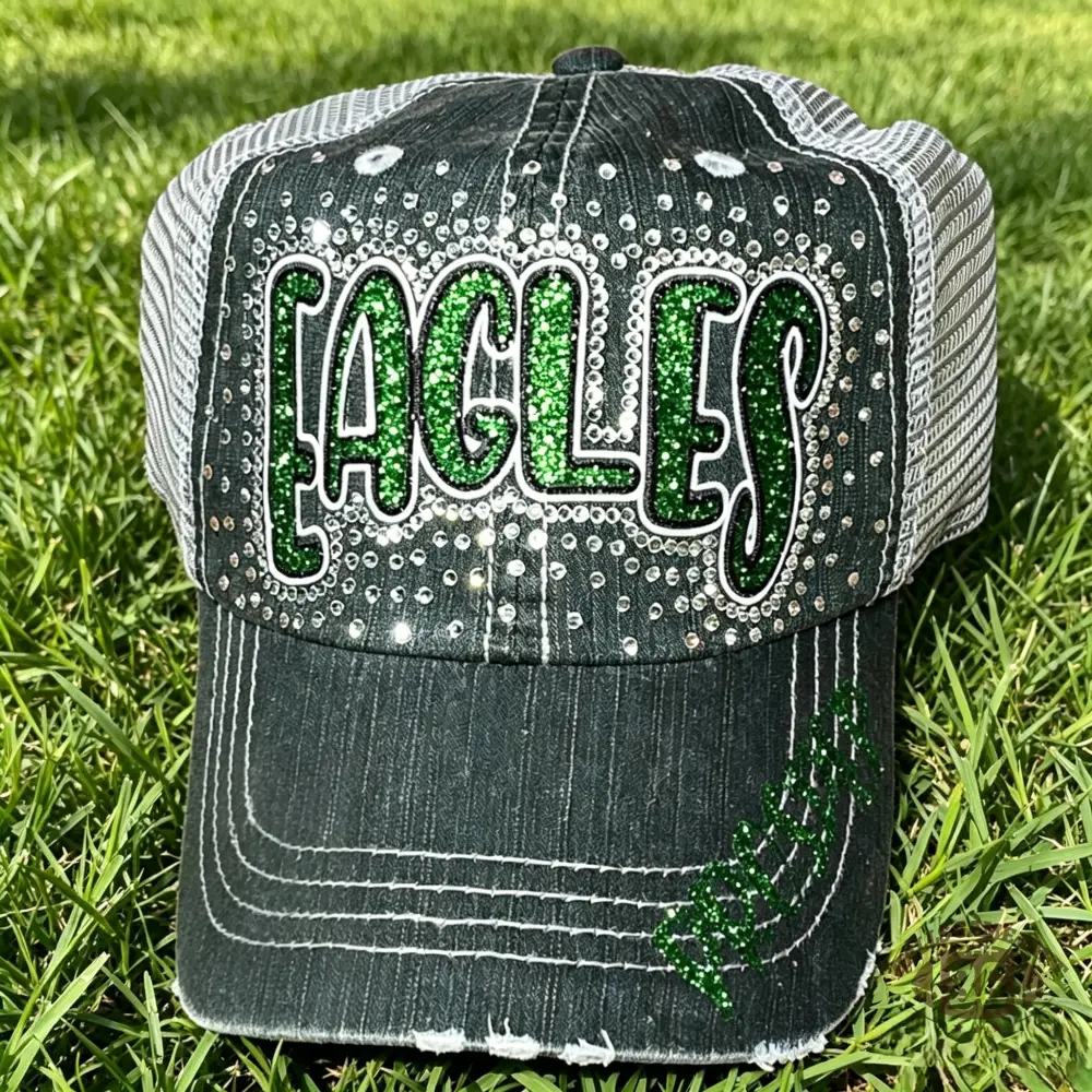 Custom Team Spirit Rhinestone Trucker Hat | Bling Glitter Distressed Baseball Cap