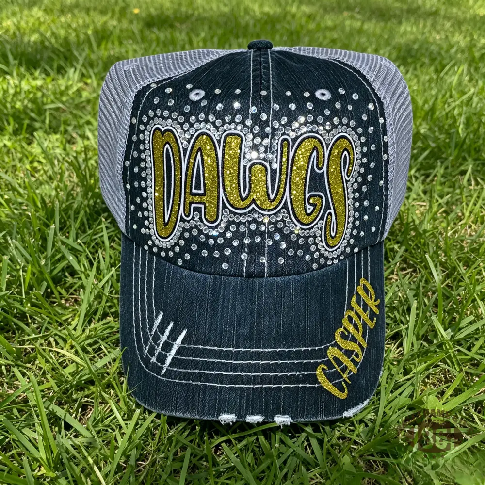 Custom Team Spirit Rhinestone Trucker Hat | Bling Glitter Distressed Baseball Cap