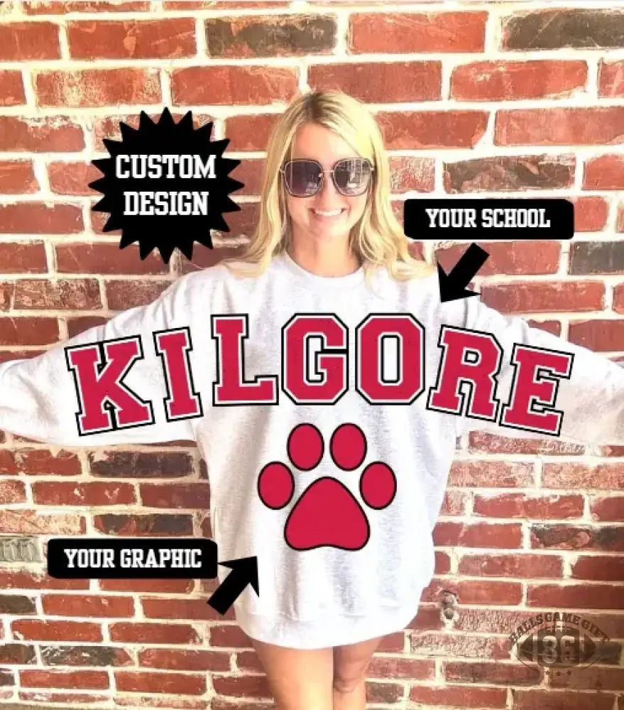 Custom Team Sweatshirt Letters Across Sleeves Game Day