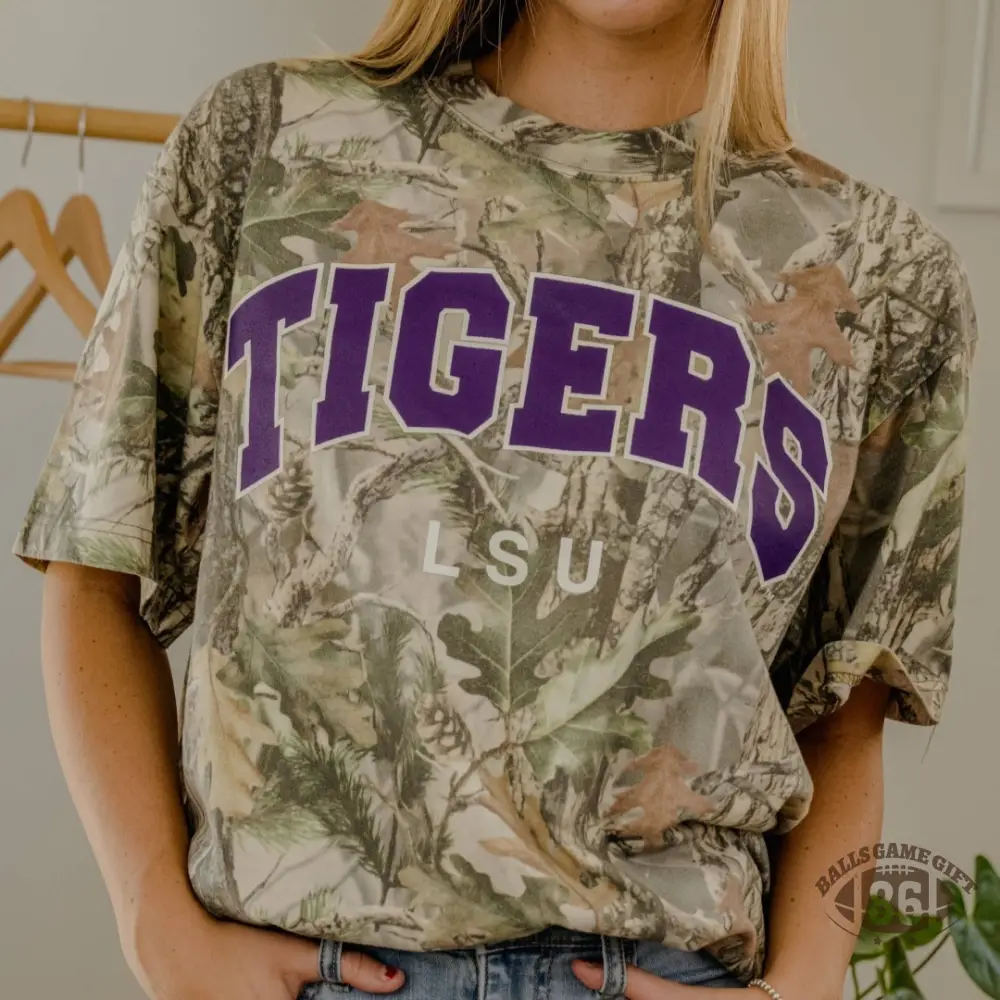 Custom Tigers Camo Graphic T‑Shirt Team Vintage Game Day School Spirit Oversized Tee