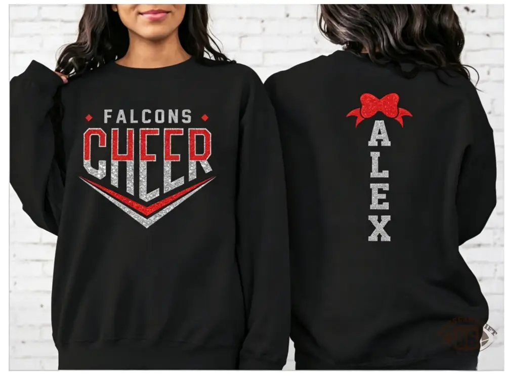 Custom Two-Sided Falcons Cheer Sweatshirt | Personalized Name Bow Back Game Day Cheer Top