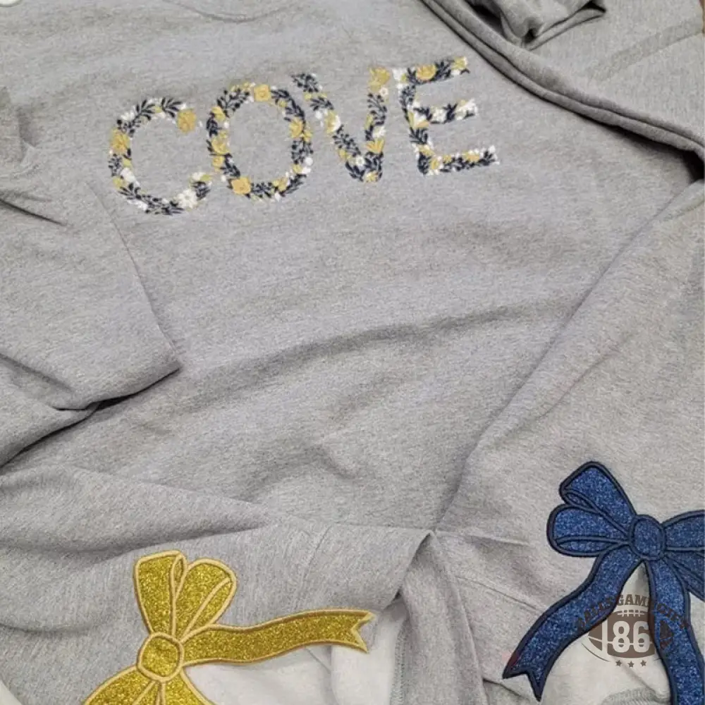 Custom Two-Tone Embroidered Cheer Mom Sweatshirt with Glitter Bow
