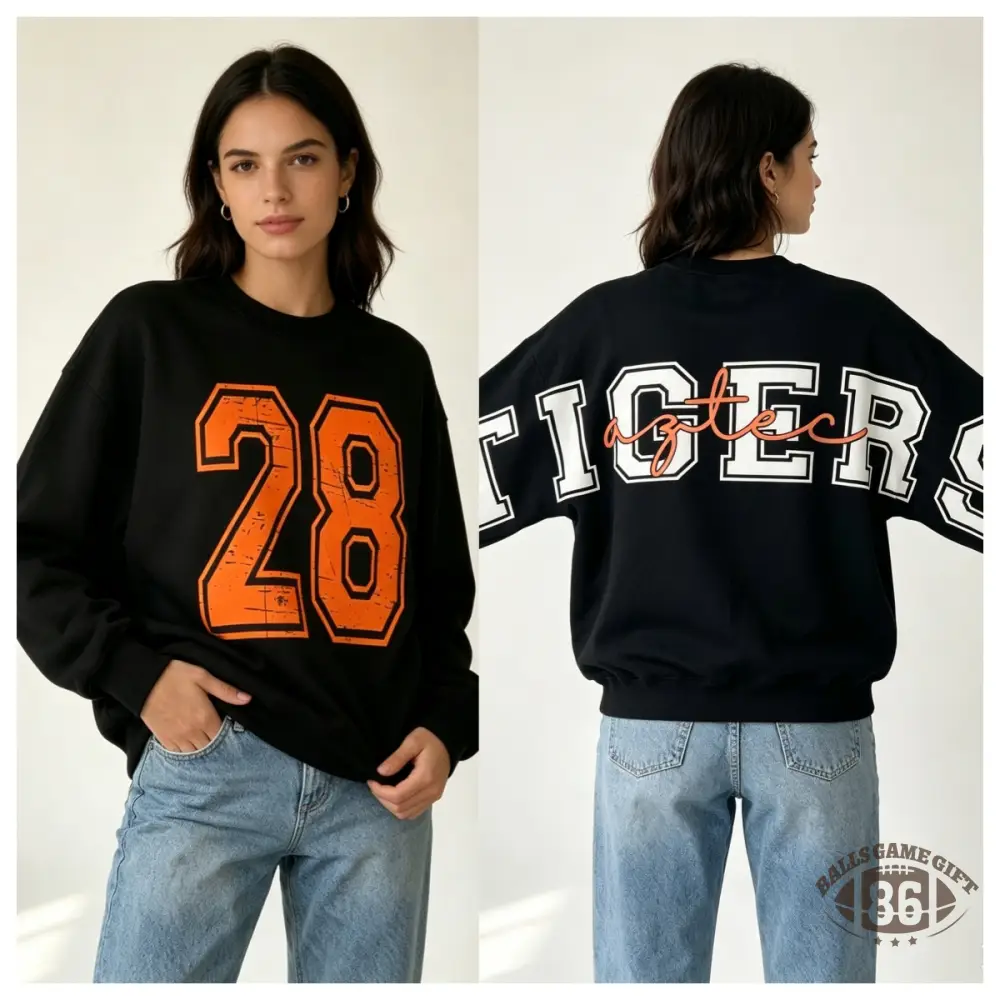 Custom Varsity Crewneck Sweatshirt | Back Big Team Lettering, Front Chest Graphic, Football Game‑Day Fan Pullover