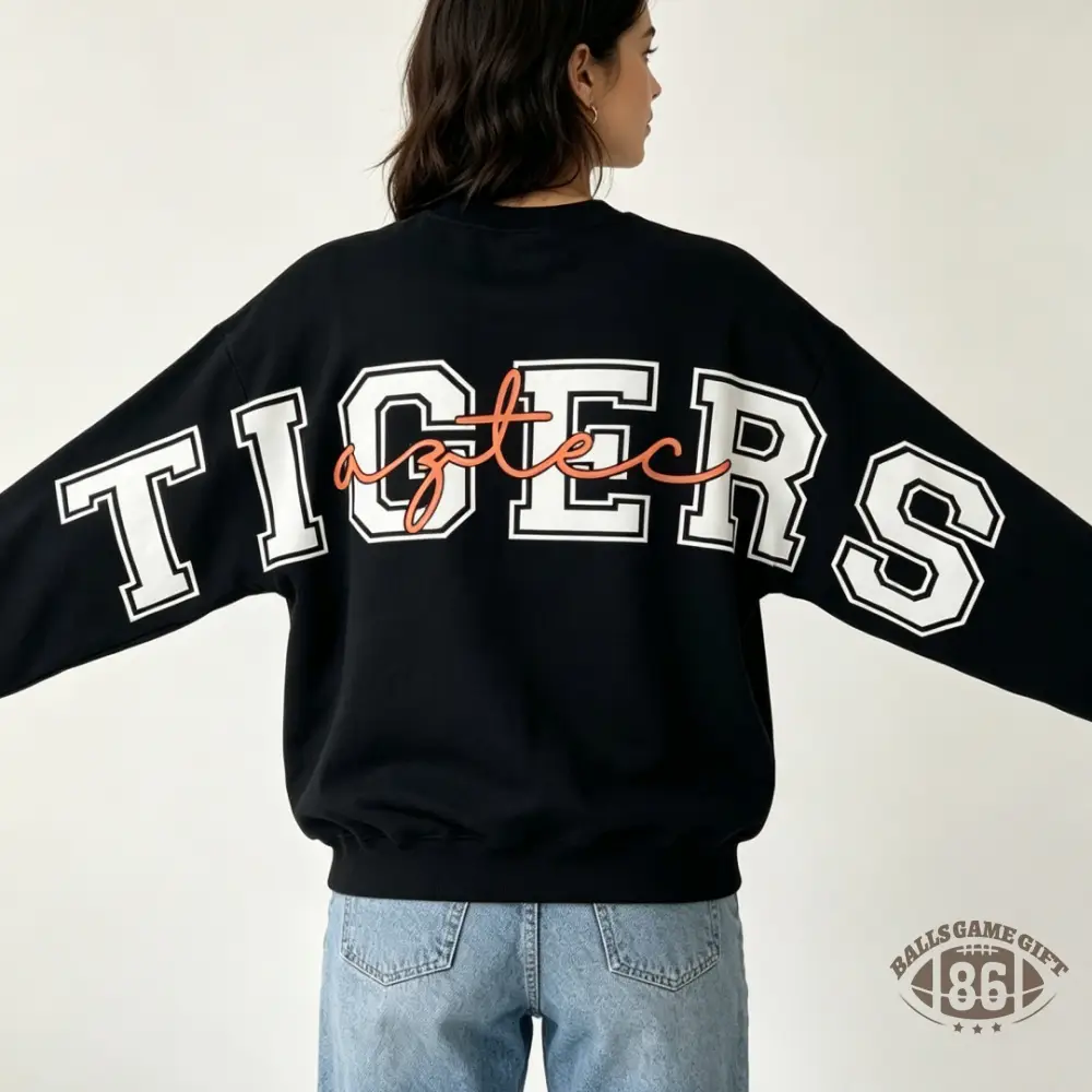 Custom Varsity Crewneck Sweatshirt | Back Big Team Lettering, Front Chest Graphic, Football Game‑Day Fan Pullover