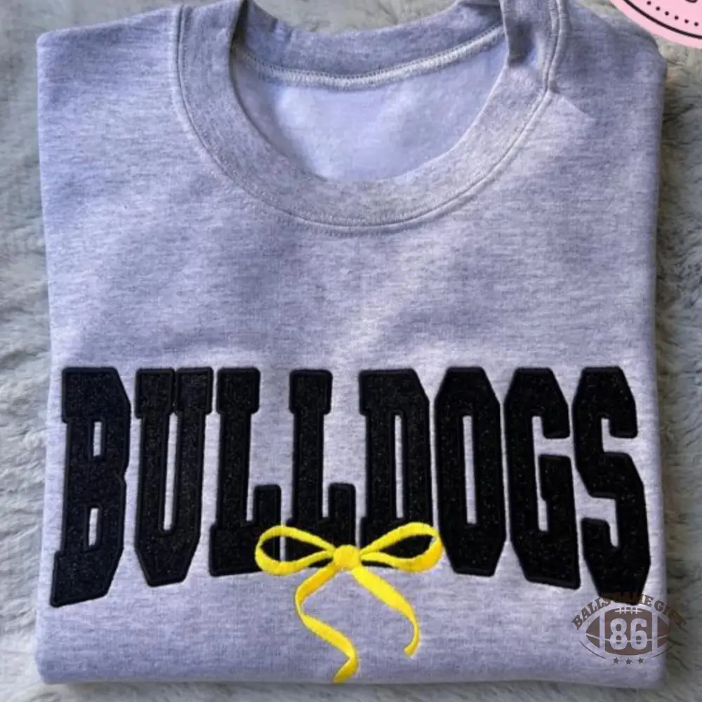 Custom Varsity Embroidered Sweatshirt / T-Shirt – School Mascot or Word with Bow Detail