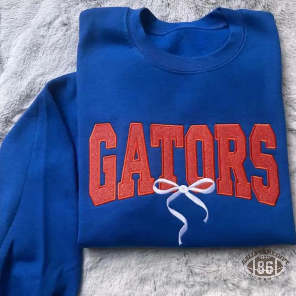 Custom Varsity Embroidered Sweatshirt / T-Shirt – School Mascot or Word with Bow Detail