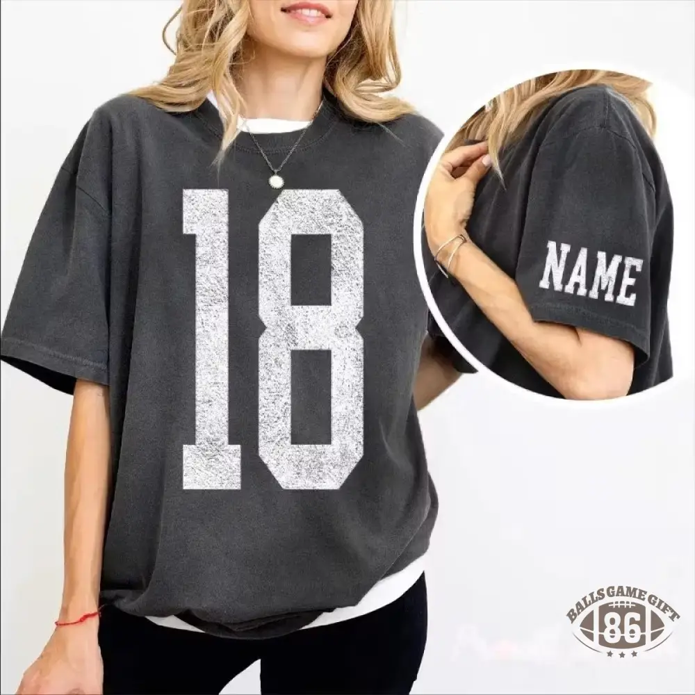 Custom Varsity Washed T‑Shirt, Personalized Name & Number Back Print Game Day Tee