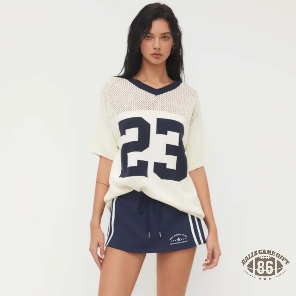 Custom Versatile Casual V-Neck Varsity-Style Number & Letter Knit Sweater