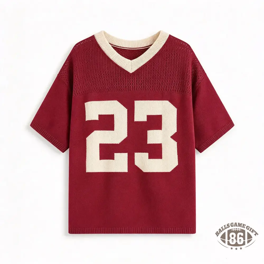 Custom Versatile Casual V-Neck Varsity-Style Number & Letter Knit Sweater