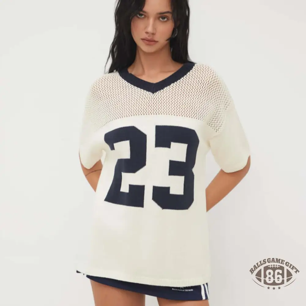 Custom Versatile Casual V-Neck Varsity-Style Number & Letter Knit Sweater