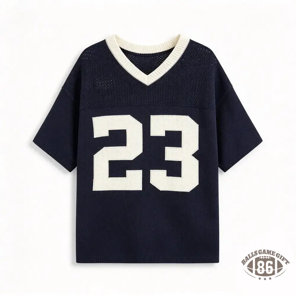 Custom Versatile Casual V-Neck Varsity-Style Number & Letter Knit Sweater