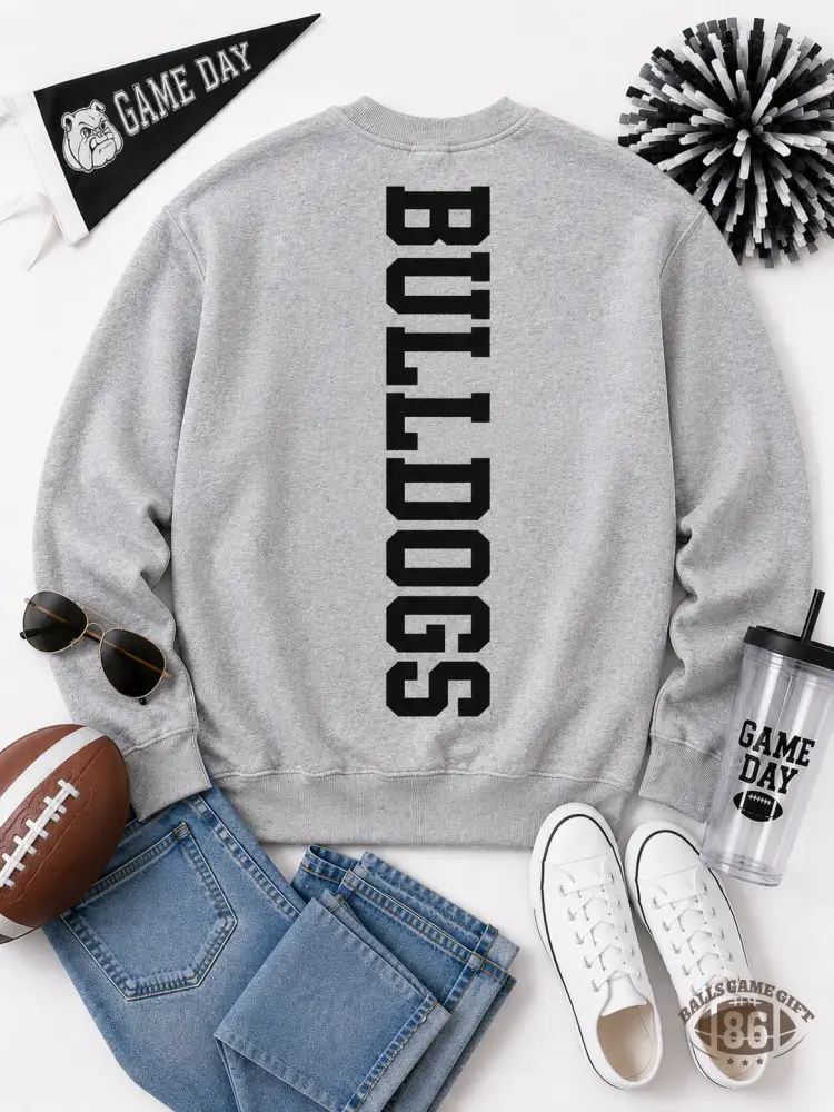 Custom Vertical Mascot Sweatshirt | Personalized School Pride Crewneck | Retro Varsity Spirit Pullover