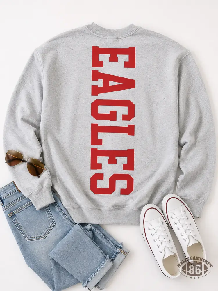 Custom Vertical Mascot Sweatshirt | Personalized School Pride Crewneck | Retro Varsity Spirit Pullover
