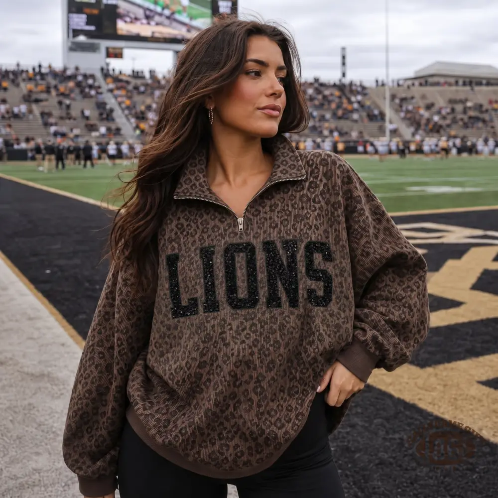 Custom Vintage Leopard Half Zip Sequin Team Women Oversized Sweatshirt 