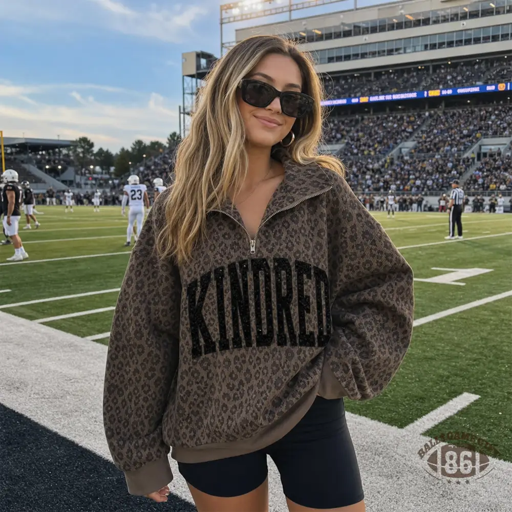 Custom Vintage Leopard Half Zip Sequin Team Women Oversized Sweatshirt 
