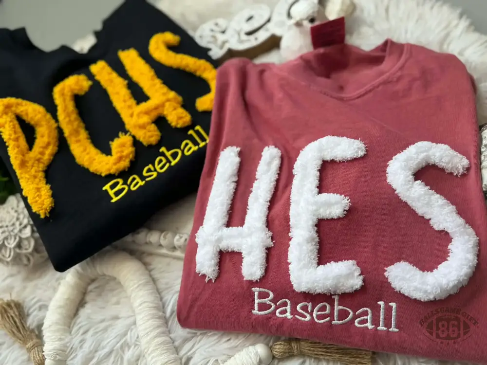 Custom Vintage Varsity Chenille Raised Letter Baseball  T-Shirts 