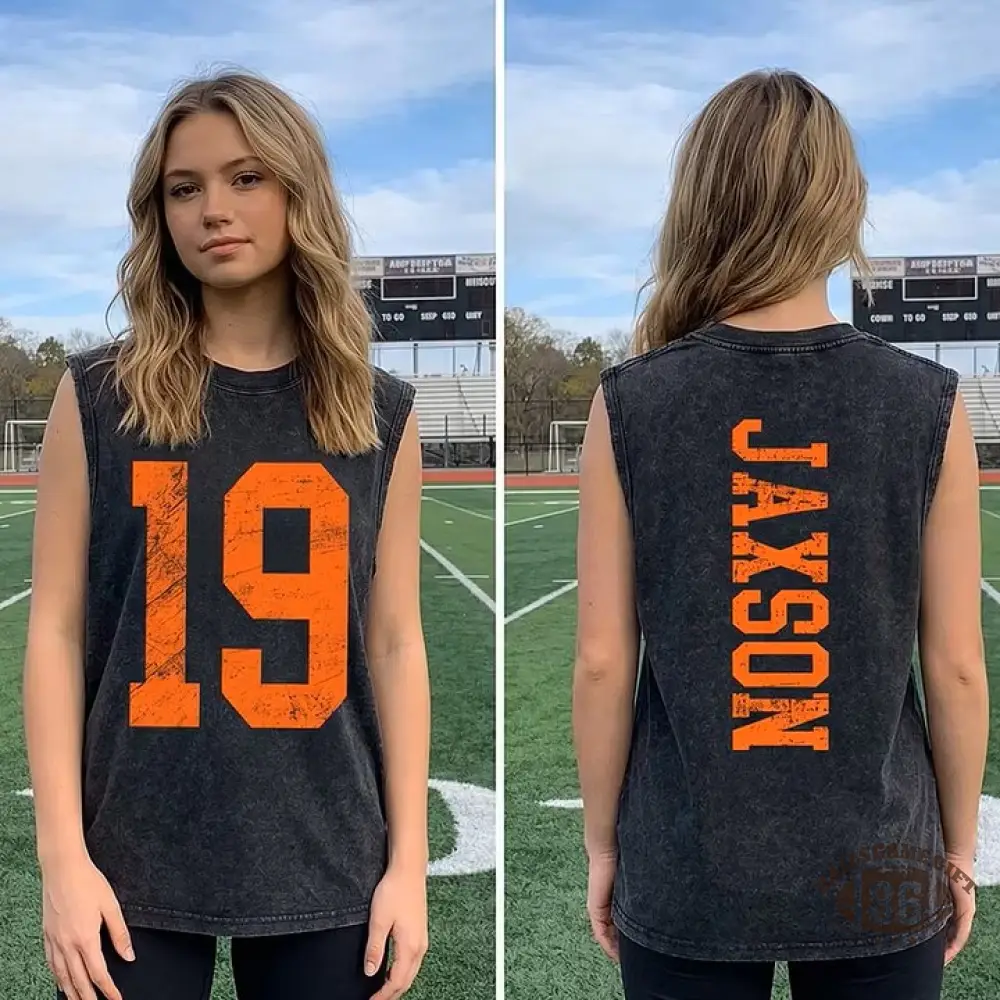 Custom Vintage Varsity Number or Letter Sport Team Washed Tank Top