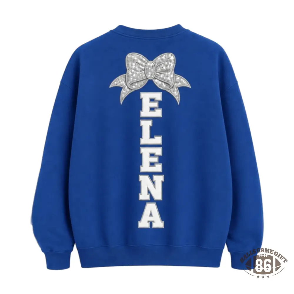 Custom Volleyball Mom Sweatshirt, Personalized Vertical Name Sequin Bow Game Day Crewneck