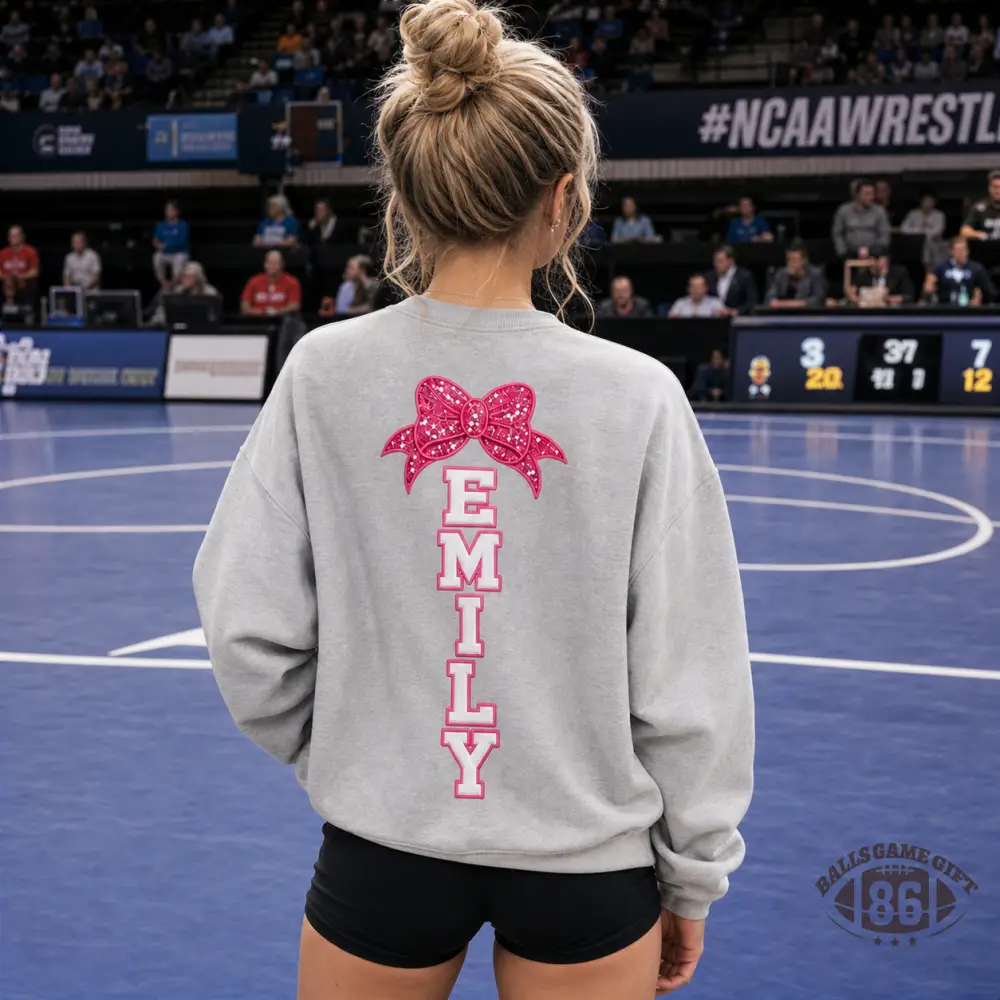 Custom Wrestling Mom Sweatshirt, Personalized Wrestler Name Bow Crewneck, Wrestling Mom Gift