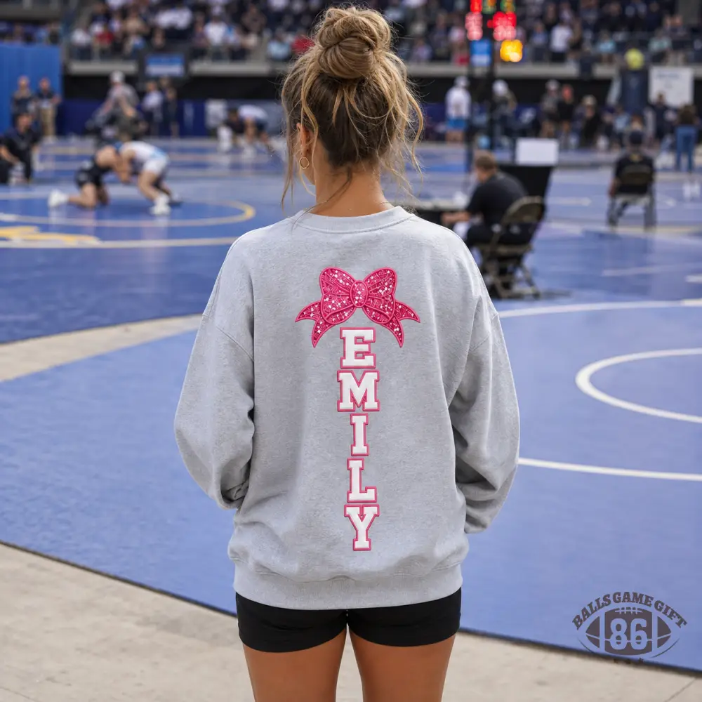Custom Wrestling Mom Sweatshirt, Personalized Wrestler Name Bow Crewneck, Wrestling Mom Gift