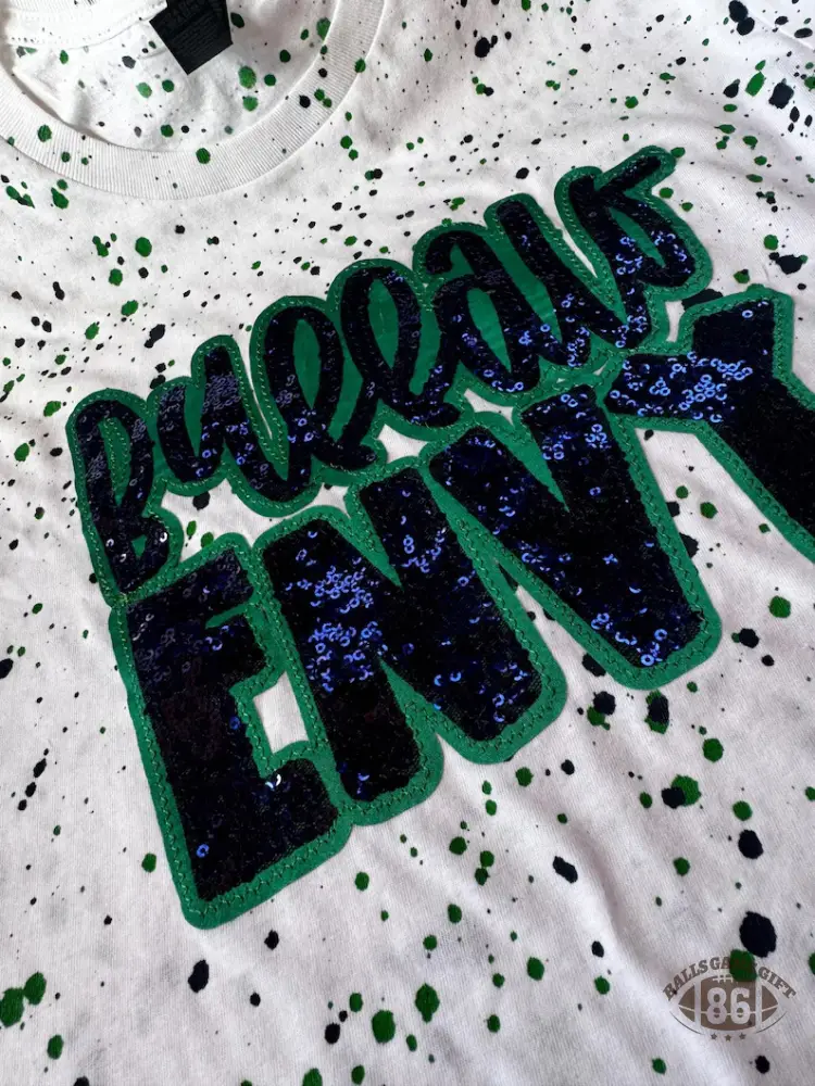 Customizable Bleached Splatter Sequin Graphic T-Shirt - Mean Green Envy Edition