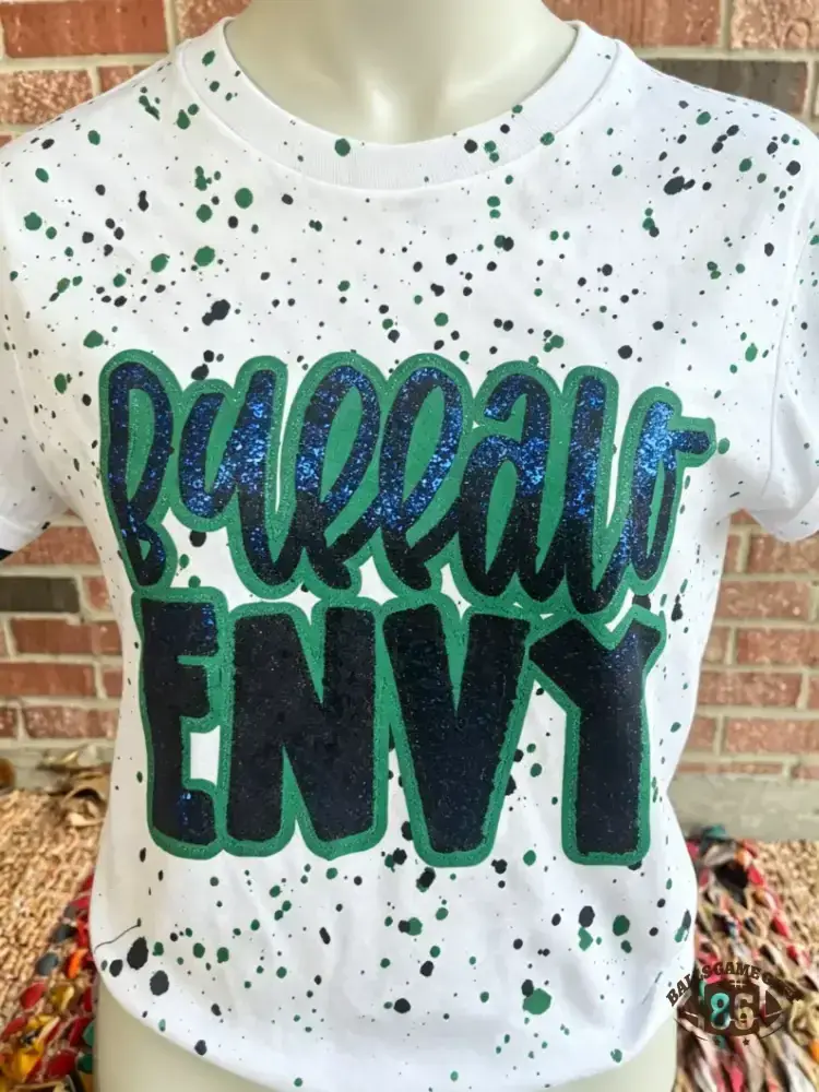 Customizable Bleached Splatter Sequin Graphic T-Shirt - Mean Green Envy Edition
