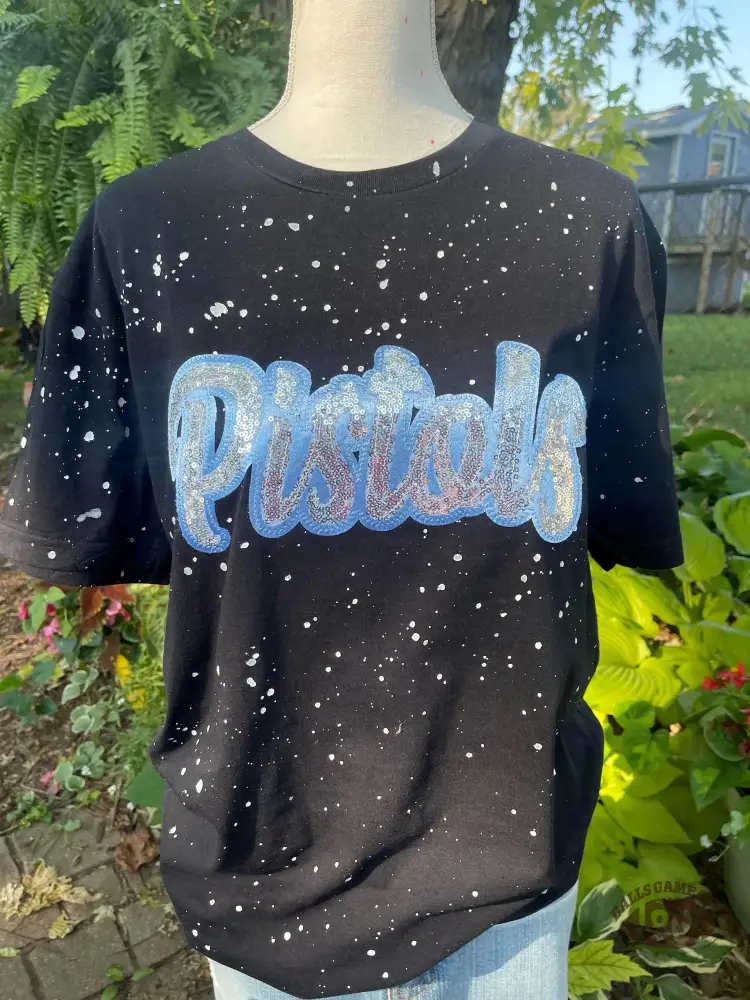 Customizable Sequin Team Name Bleached V-Neck T-Shirt - Personalized Game Day Tee