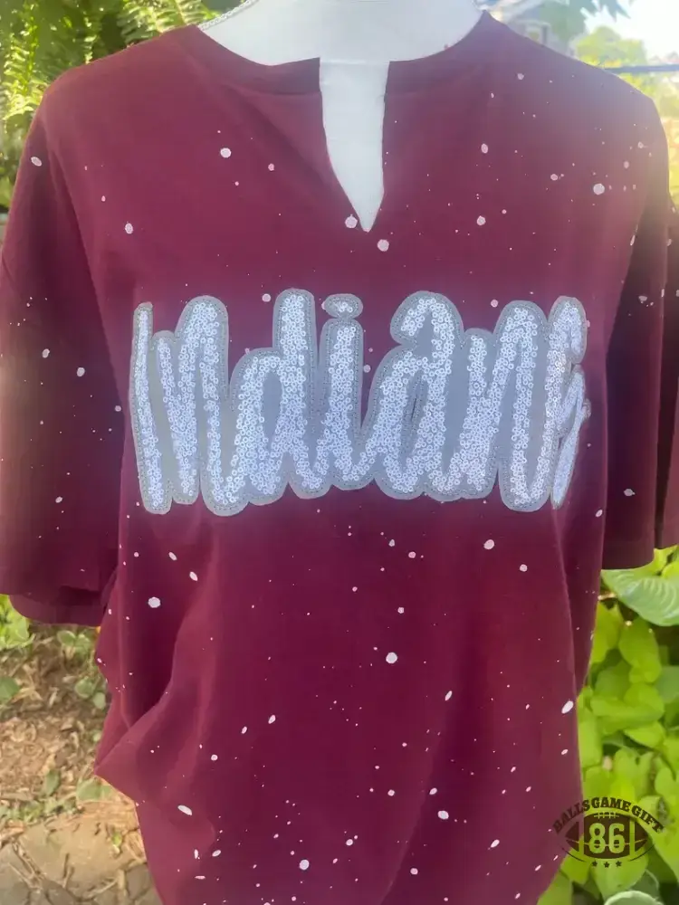 Customizable Sequin Team Name Bleached V-Neck T-Shirt - Personalized Game Day Tee