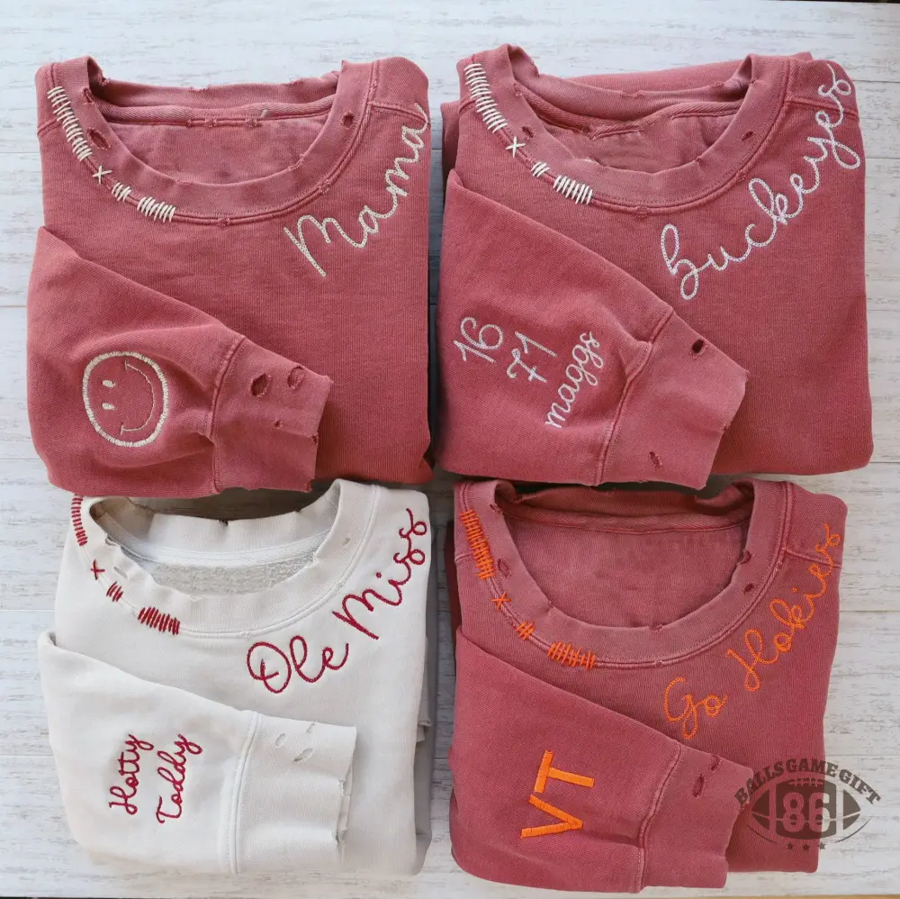 Cute Neckline Embroidered Washed T-Shirt - Casual Retro Basic Tee