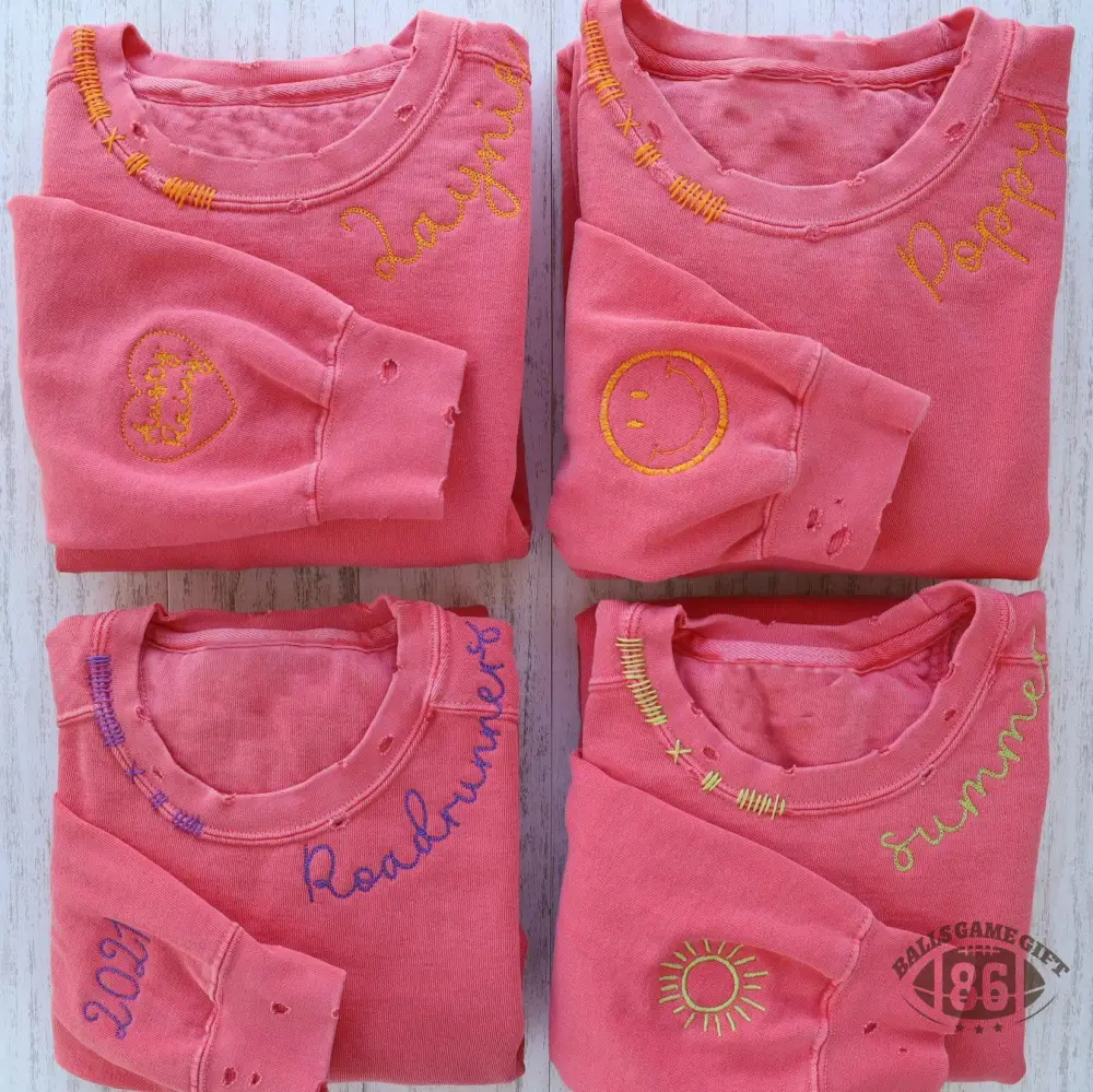 Cute Neckline Embroidered Washed T-Shirt - Casual Retro Basic Tee