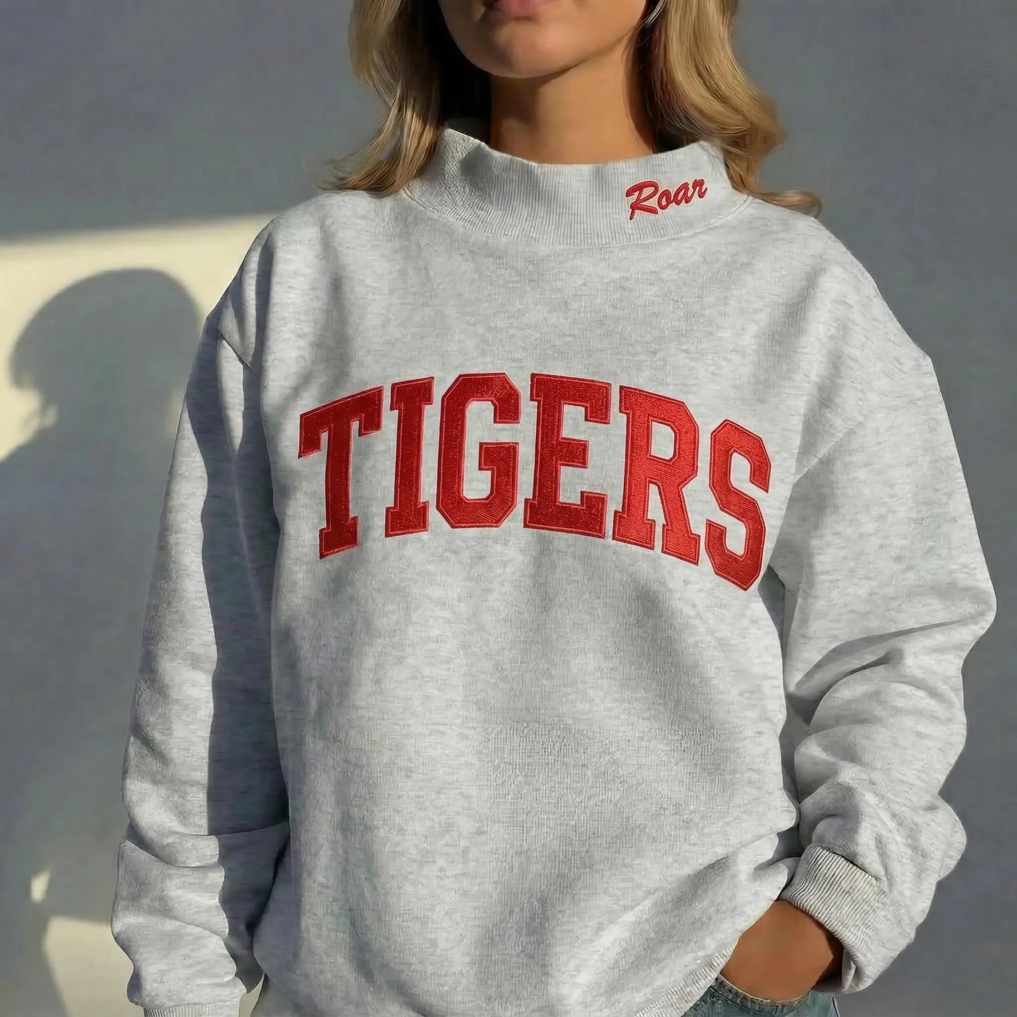 Custom Embroidered Mock Neck Team Name Sweatshirt Gifts for Sports Fans