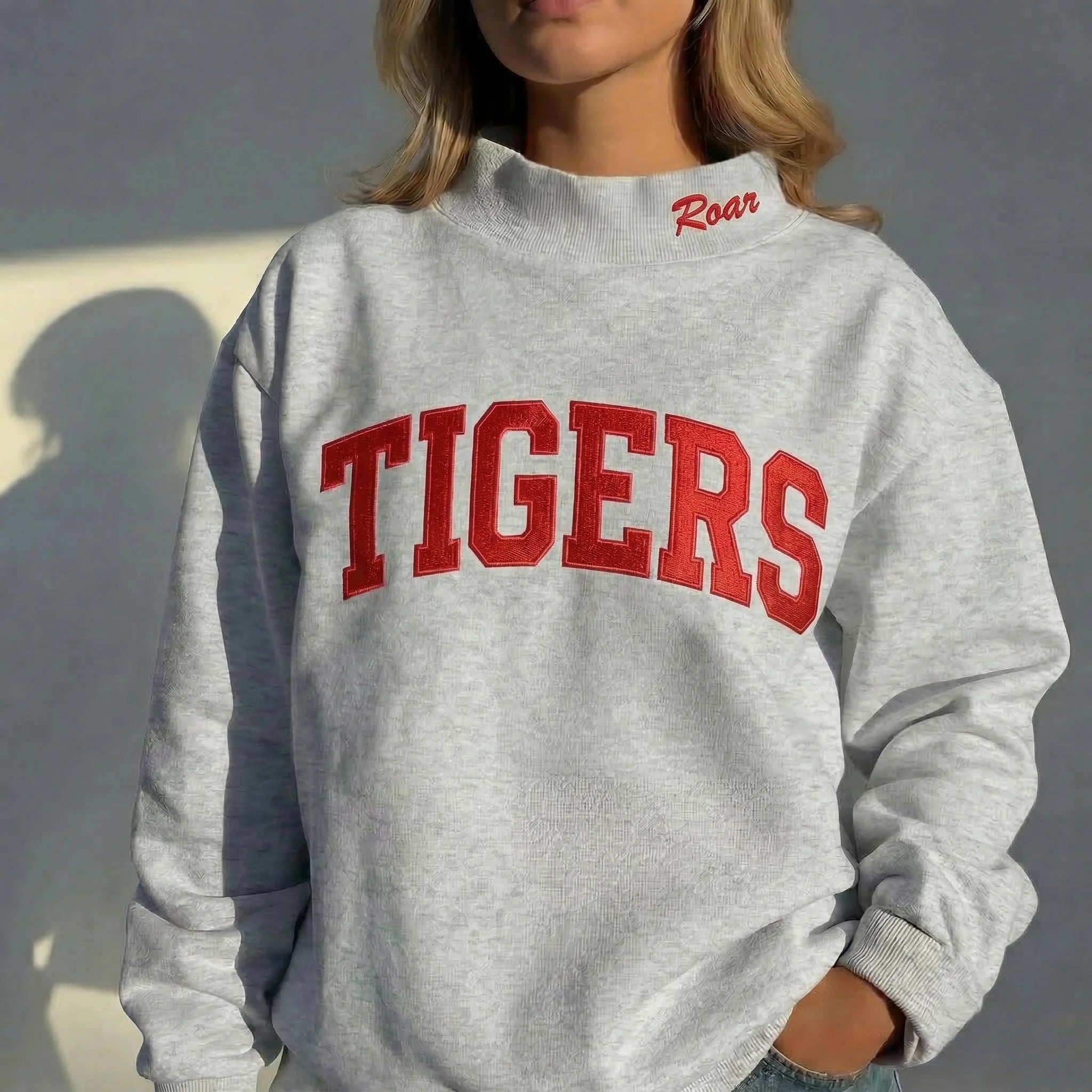 Custom Embroidered Mock Neck Team Name Sweatshirt Gifts for Sports Fans