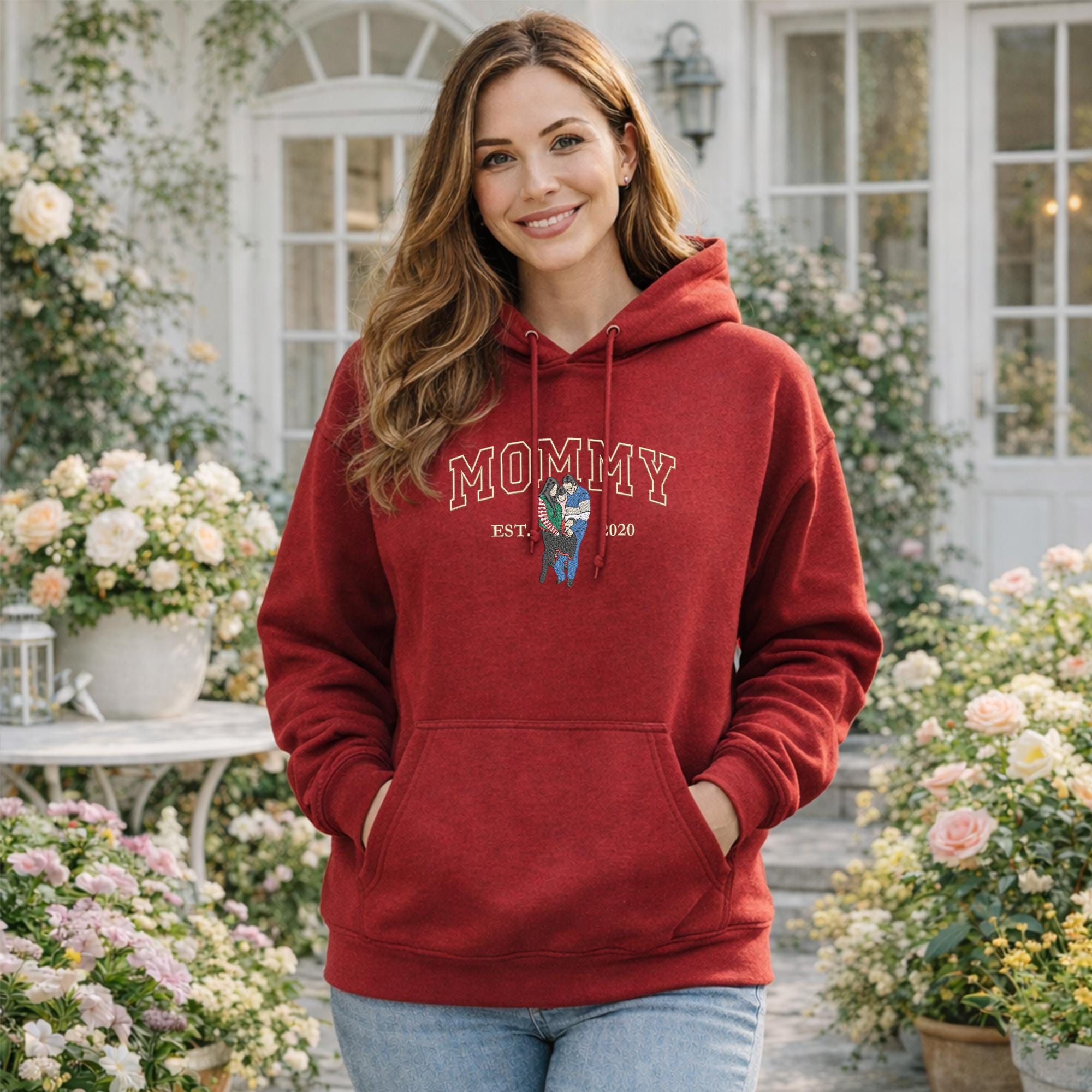 Custom Mama Sweatshirt, Embroidered Kids Portrait Crewneck, Unique Mother's Day Gift Keepsake Gift