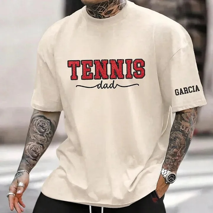 Embroidered Tennis Mom Dad Washed T-Shirt with Glitter Side Bow Vintage T-shirt