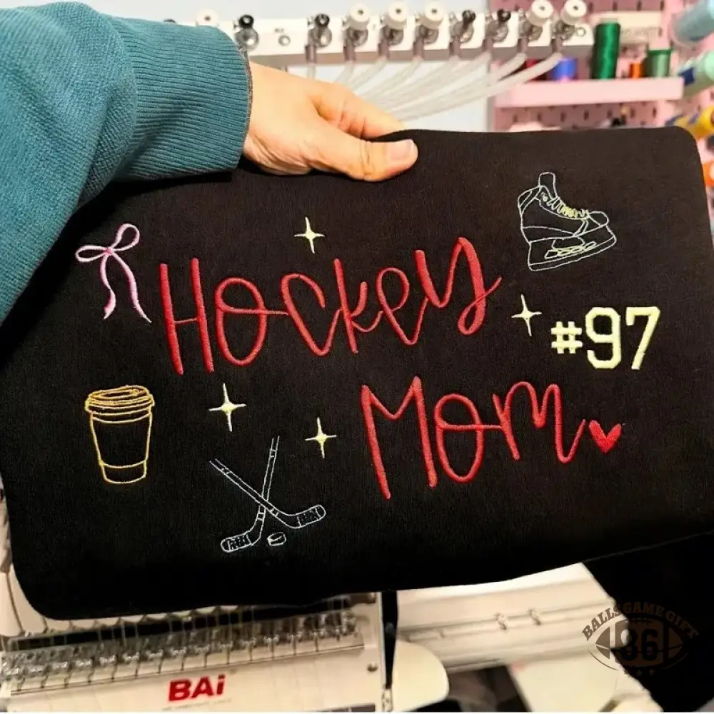 Custom Embroidered Hockey Mom Sweatshirt/Hoodie/T-Shirt Custom Number & Team Color