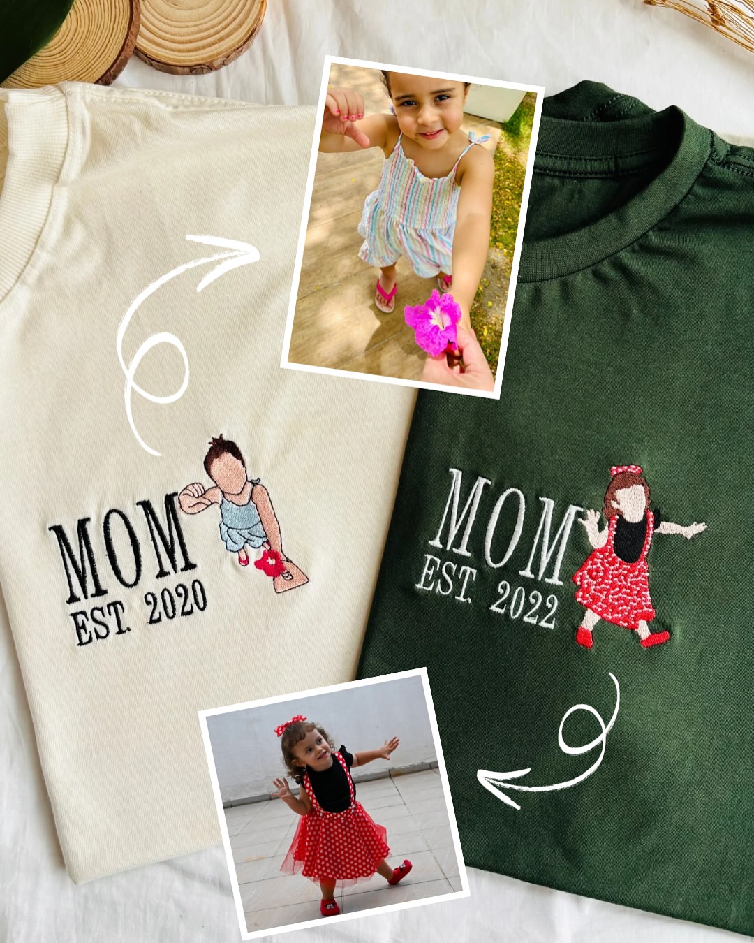 Pamaviva Custom Mom Hoodie Personalized Child Portrait Embroidered Sweatshirt for Mother's Day