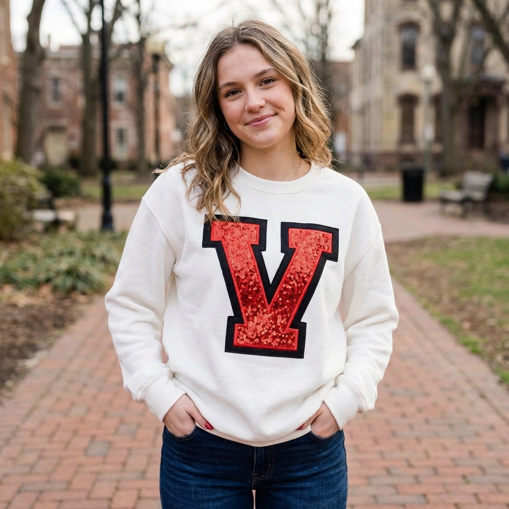 Personalized Sequin Letter Sweatshirt  Glitter Numbers Sports Fan Gift