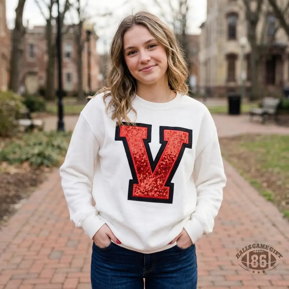 Personalized Sequin Letter Sweatshirt  Glitter Numbers Sports Fan Gift