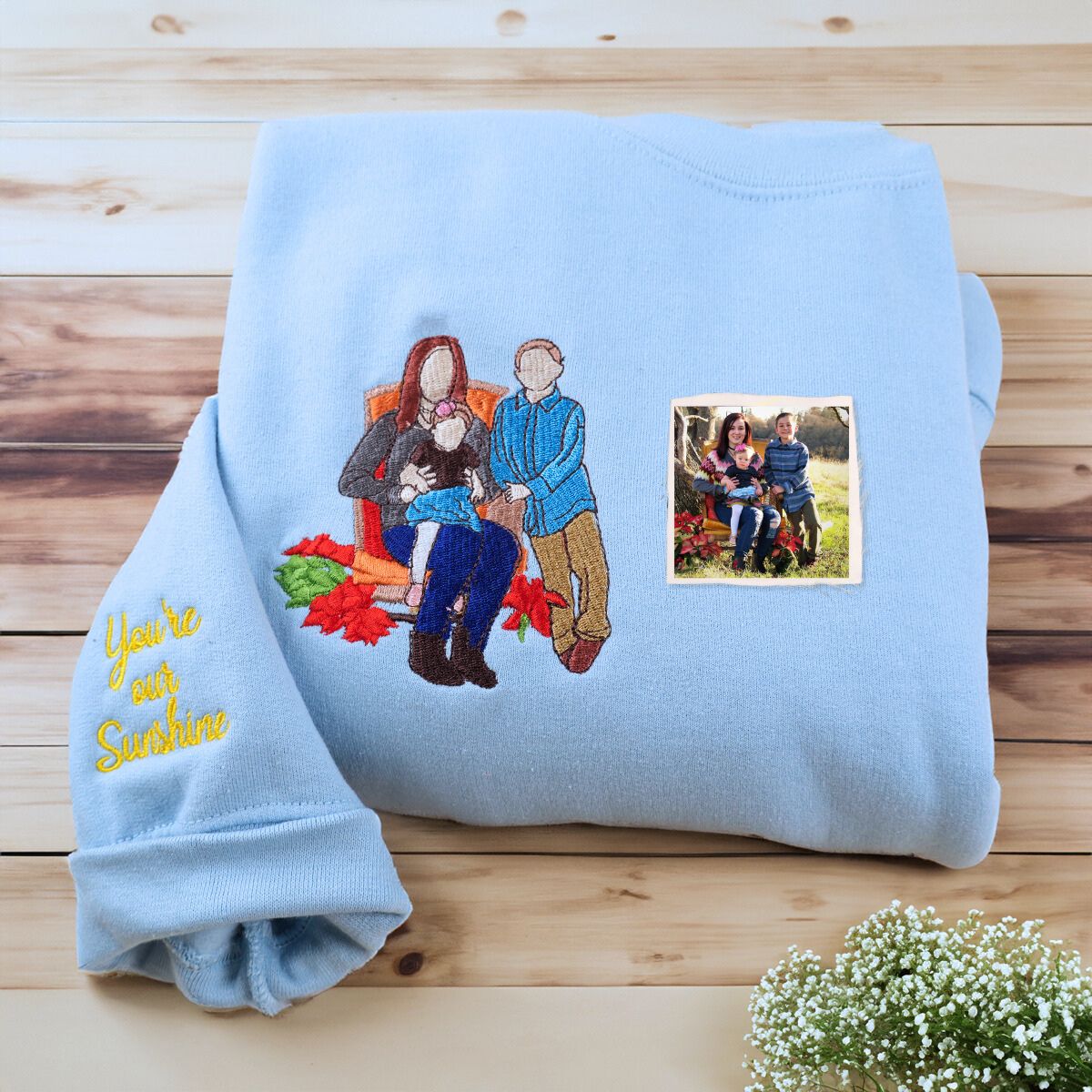Custom Mama & Mom Portrait Embroidered Sweatshirt, Personalized Family Photo Crewneck, Mother's Day Gift