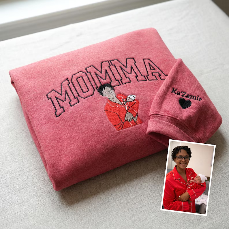 Custom Mama Sweatshirt, Embroidered Kids Portrait Crewneck, Unique Mother's Day Gift Keepsake Gift