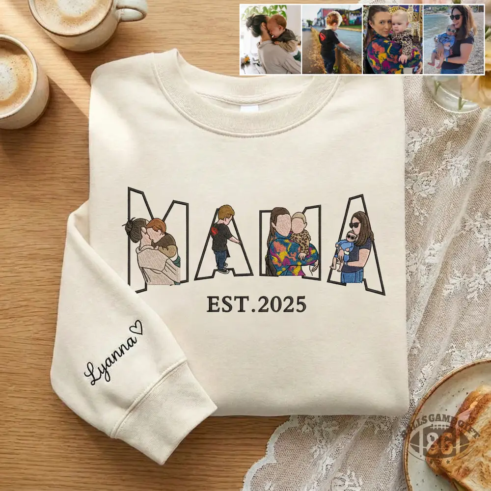 Personalized Mama Sweatshirt with Custom Embroidered Family Portraits - Meaningful Mother's Day Gift for Moms