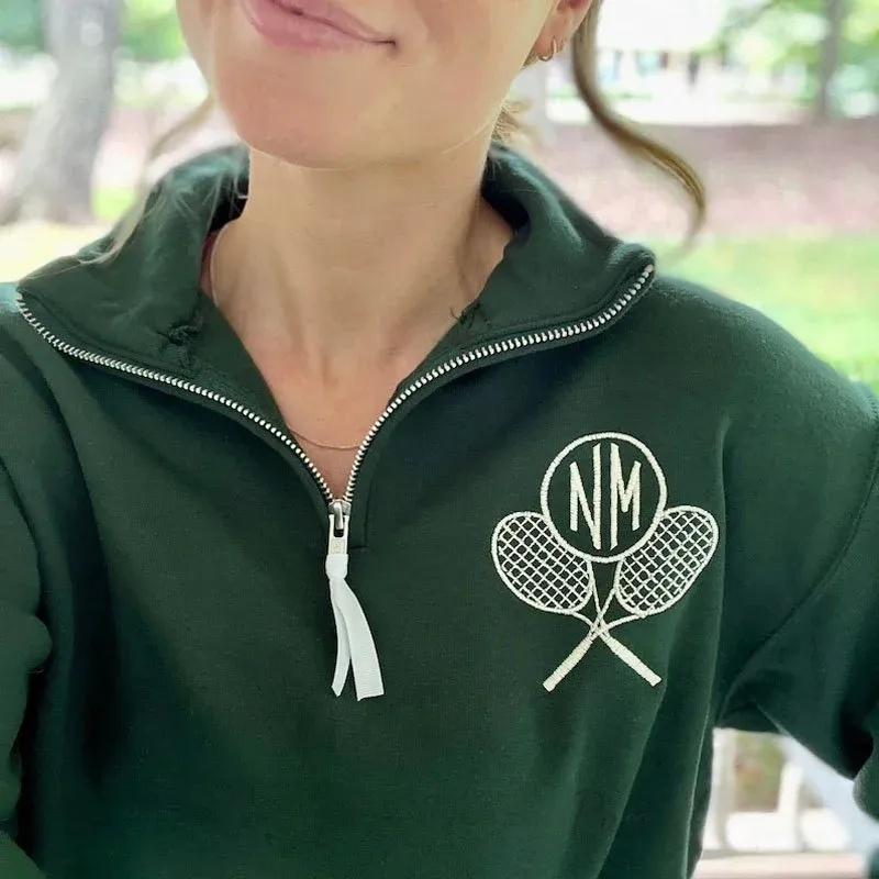 Monogram Tennis Sweatshirt Quarter Zip Personalized Tennis Ball Racket Pullover Monogrammed Tennis Player Gift