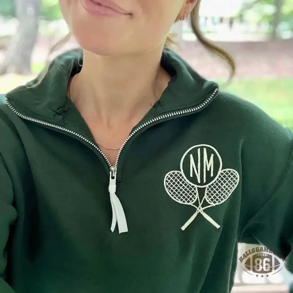Monogram Tennis Sweatshirt Quarter Zip Personalized Tennis Ball Racket Pullover Monogrammed Tennis Player Gift