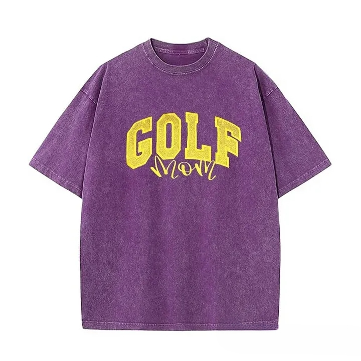Personalized Custom Glitter Embroidered Golf Mom Washed T-Shirt