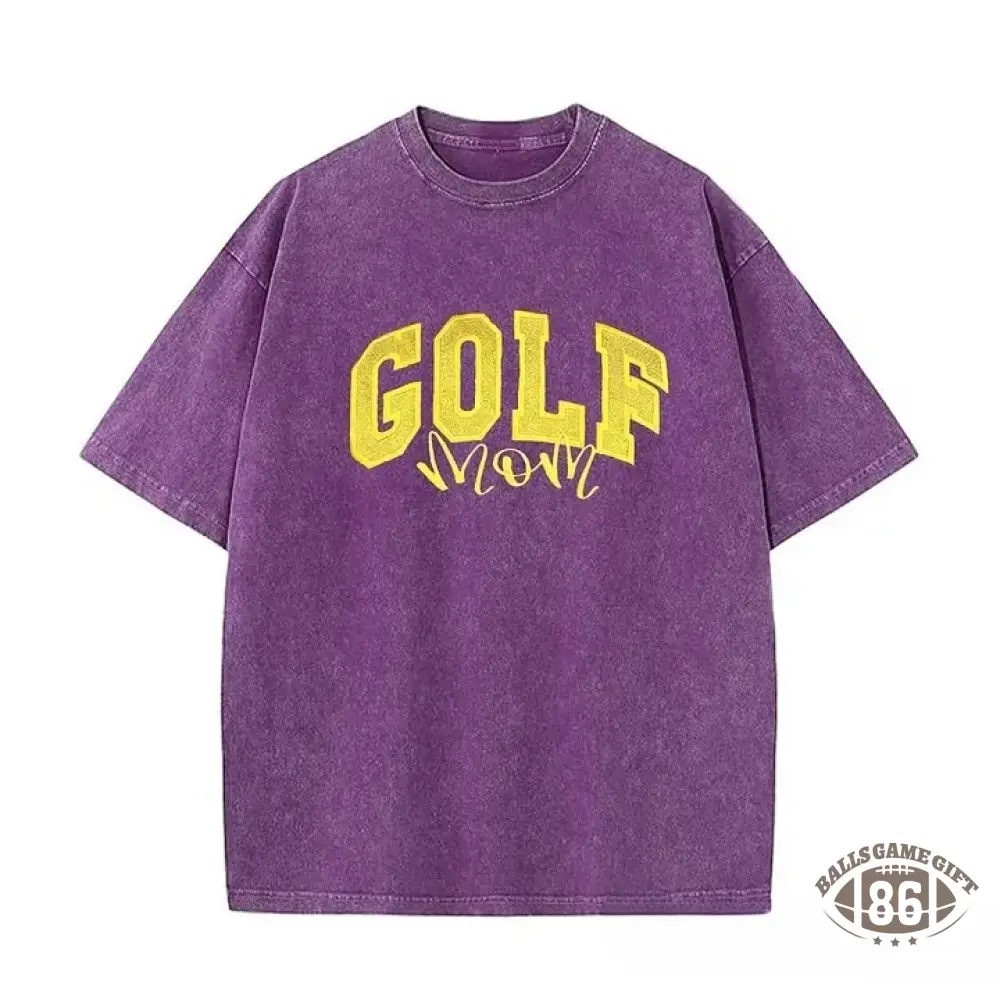 Personalized Custom Glitter Embroidered Golf Mom Washed T-Shirt