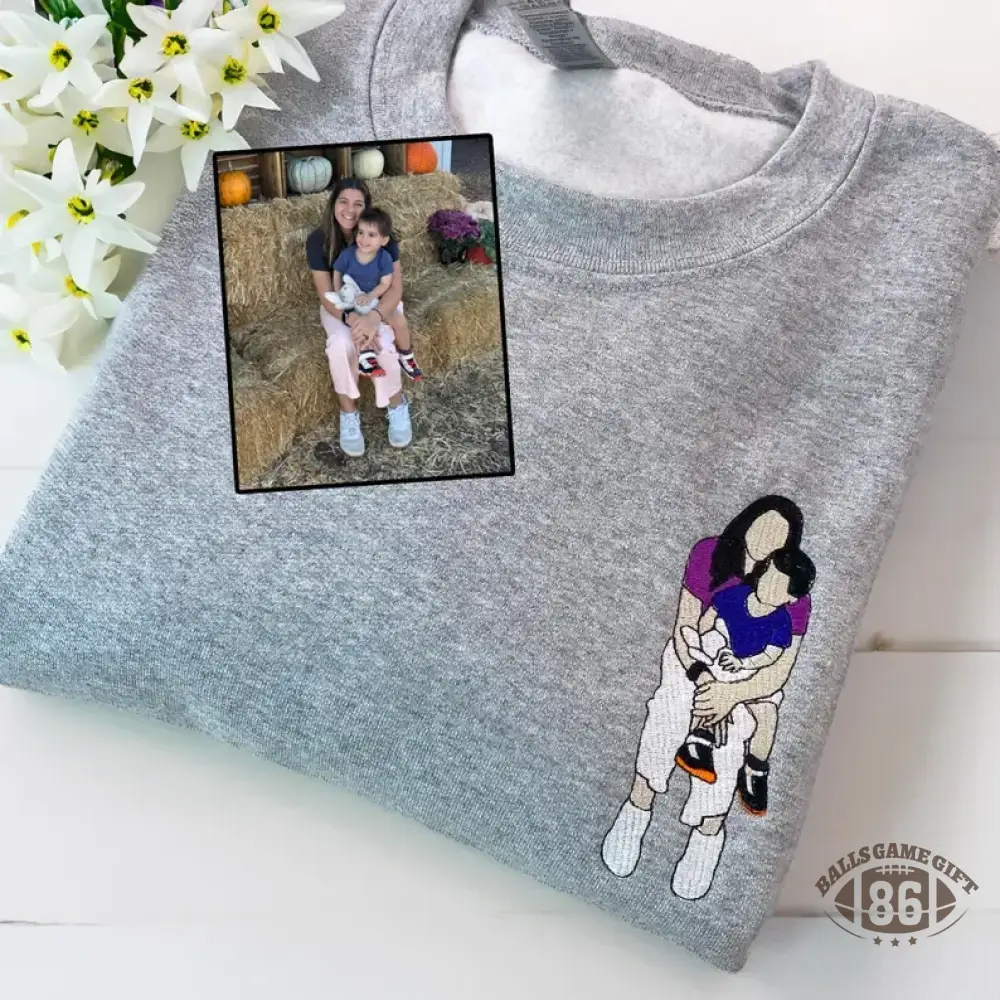 Custom Mama & Mom Portrait Embroidered Sweatshirt, Personalized Family Photo Crewneck, Mother's Day Gift