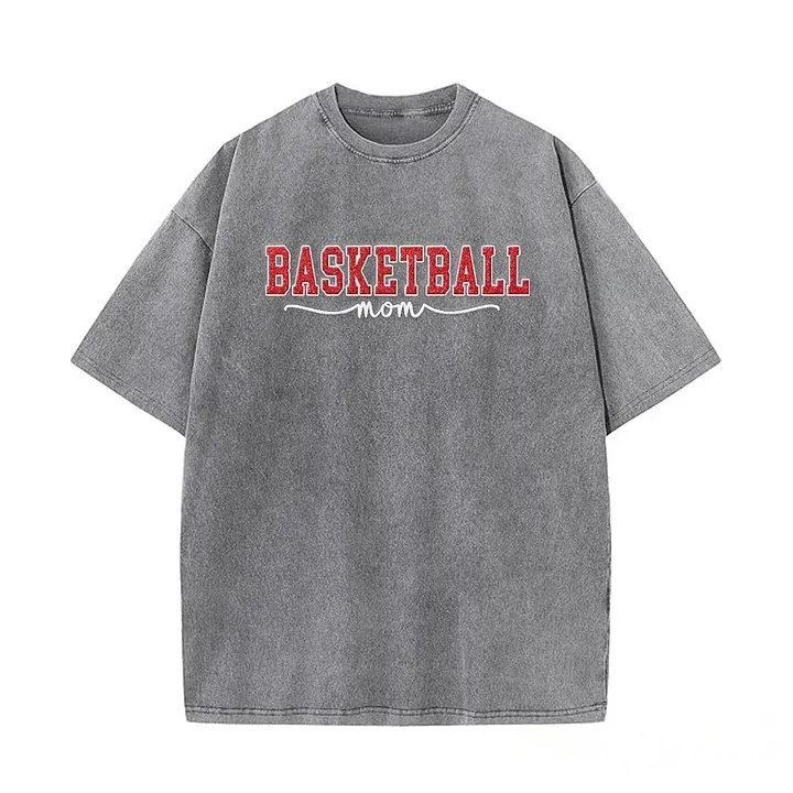 Basketball Mom Side Bow Washed T-shirt with Glitter Embroidered Coquette shirt
