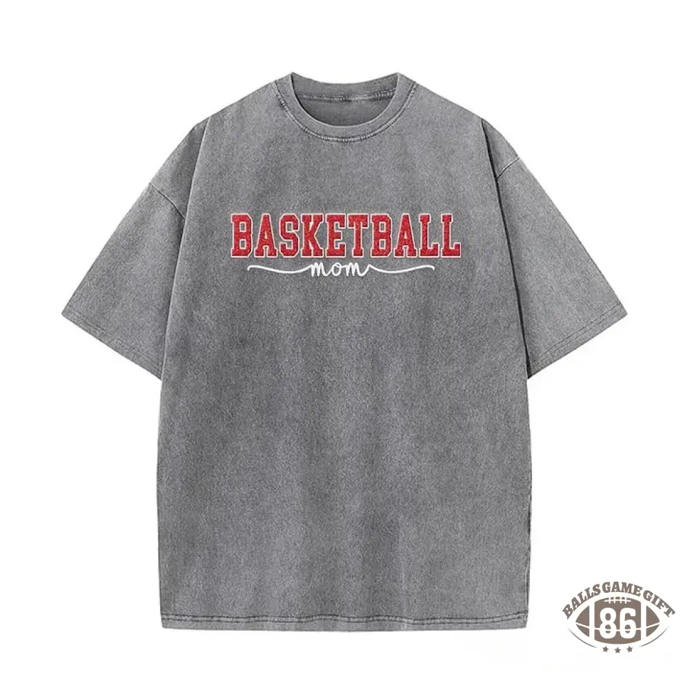 Basketball Mom Side Bow Washed T-shirt with Glitter Embroidered Coquette shirt