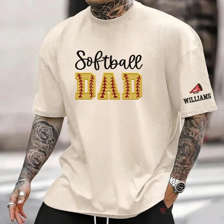 Softball DAD or MOM Applique Embroidery Personalized Washed T-Shirt